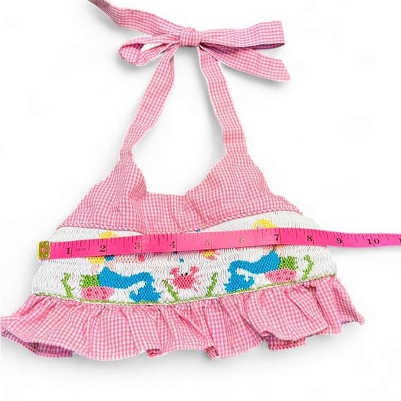 The Bailey Boys Pink and white smocked mermaid bikini swim top size 3T - Picture 4 of 6